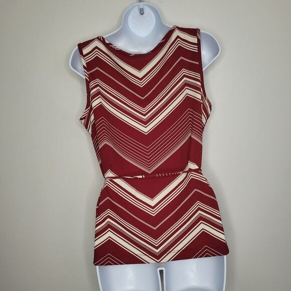 vintage y2k 90s red cream stripe print tie sleeves retro top size large - Picture 2 of 6